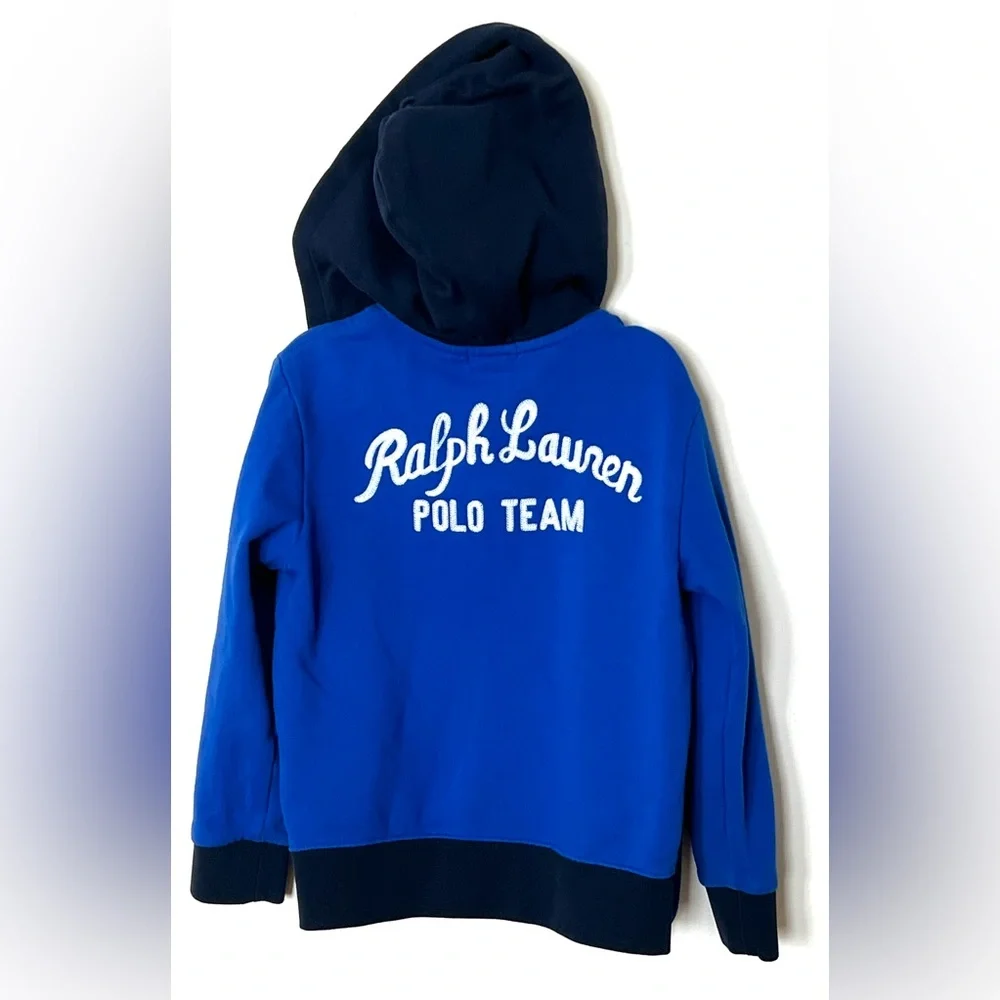 Ralph Lauren Boys‎ Polo Team Fleece Zip-Up Hoodie Size 5 Blue/Navy EUC